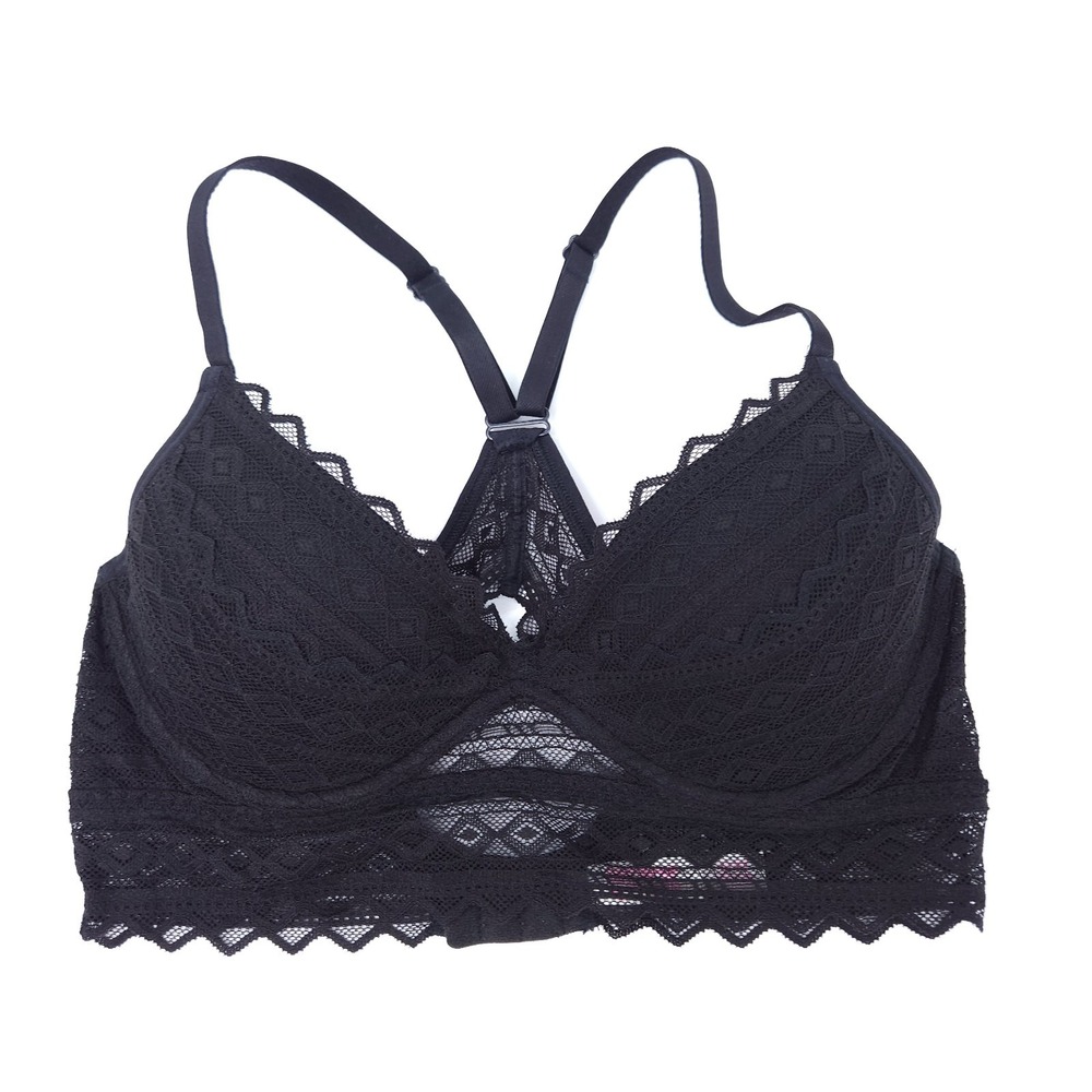 Victoria's Secret PINK Racerback Bra Black Lace Underwire Padded Cups Medium